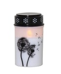 Dandelion gravlys med dekor, for batteri, timer, høyde 12 cm, Hvit