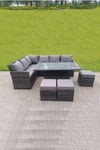 High Back Corner Rattan  Sofa Rising Dining Table Height Adjustable 9 Seater 3 Small Foot Stools