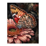 Gerbera Daisy Flower With Butterfly Pencil Spring Bloom With Insect Macro Close-Up Painted Lady Pattern Colourful Bright Floral Modern Artwork Unframe