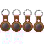 AirTag fodral med nyckelring PU-läder 4-pack Brun