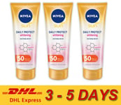 3 x Nivea Sun 70ml daily protect Bright body skin serum VitaminC SPF50 Express !