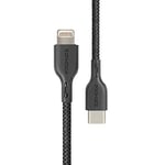Promate Câble Lightning vers USB-C certifié MFi avec sortie de puissance 3 A et câble anti-torsion 1,2 m pour iPhone, iPad Pro, iPod, MacBook Pro, PowerLink, noir