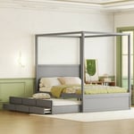 140 x 200 cm, lit simple, lit à baldaquin, lit simple avec tiroir et trois rangements, gris