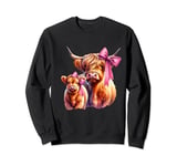 Cute Baby Scottish Highland Cow and Calf Pink Coquette Sweatshirt
