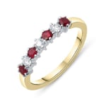 18ct Yellow Gold Ruby and Diamond Seven Stone Half Eternity Ring