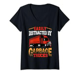 Womens Easily Distracted By Garbage Trucks V-Neck T-Shirt