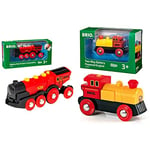 BRIO World Mighty Red Action Locomotive Battery Powered Toy Train for Kids Age 3 Years Up & World Two Way Battery Powered Engine Train for Kids Age 3 Years Up