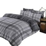 Dreamscene Boston 100% Brushed Cotton Duvet Cover with Pillow Case Flannelette Thermal Tartan Check Bedding Set, Chracoal Grey Silver - Super King