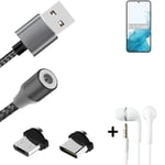 Magnetic charging cable + earphones for Samsung Galaxy S22+ Exynos + USB type C 