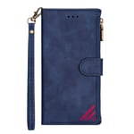 Multifunctional Leather Wallet Case for Samsung Galaxy A21S with Zip Closure, Samsung A21S Phone Pouch Can Store Earphones and Species, Blue