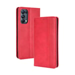 GOGME Leather Case for OPPO Find X3 Lite Case, Retro Style PU/TPU Wallet Folio Case, Collection Premium Folio Cover with [Card Slots] and [Kickstand] for OPPO Find X3 Lite. Red