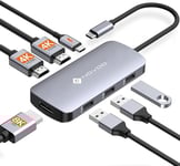 NOVOO 7-en-1 Docking Station Double Moniteur, Hub UBS C vers 2 HDMI 4K, Displayport 8K, 100W PD, USB x 3, Triple Affichage Station d'accueil pour Dell, HP, Lenovo, ASUS, Microsoft