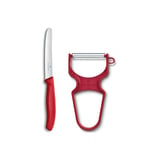 Victorinox Swiss Classic Paring Knife Set, 2 Pieces, Including Tomato Knife with Serrated Edge and Peeler, Vegetable, Extra Sharp Blade, Dishwasher Safe, Red
