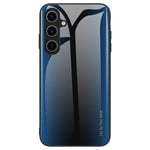 Samsung Galaxy A55 5G Fodral Kolfiber Textur Härdat glas+TPU Telefon Bakskal - Babyblå