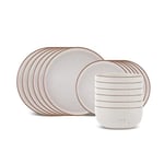 Karaca Chicago Dot 18-Piece Stoneware Dinner Set for 6 People, Dinner Plate, Side Plate, Bowl, Beige