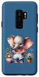 Coque pour Galaxy S9+ Bébé éléphant bleu en tenue, fleurs et papillons