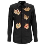 DOLCE & GABBANA Baroque Crown Embroidery Crystal Shirt Gold Black Gold 13327