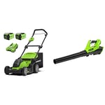 Greenworks 40V Cordless Lawn Mower 41cm (16") with 2x 2Ah batteries and charger - 2504707UC & Greenworks 40V Cordless Axial Blower - Battery and charger not included - 2400807