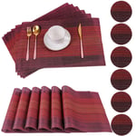 PVC Placemats Set of 6 for Dining Table with 6 Coasters Washable Heat Resistant Dining Table Mats Woven Vinyl Placemat Non-Slip Kitchen Table Mats Easy to Clean (Set of 6, Red)