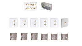 5.1 Audio/AV Surround Sound Speaker Wall Plate Kit White with Gold Binding Posts + 1 RCA + metal back boxes. NO SOLDERING REQUIRED