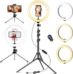10 inch Ring Light with Tripod Stand & Phone Holder, Selfie Ringlight with for
