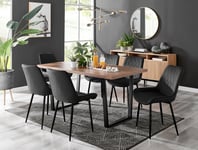Kylo Large Brown Wood Effect Dining Table & 6 Pesaro Velvet Black Leg Chairs