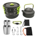 DHUMI Outdoor Camping Hiking TablewareAluminum alloy Portable Cookware Cooking Picnic Set Pot bowl Cup with Gas Stove Carabiner,GR