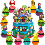 TEOY Mario Birthday Party Supplies, 25PCS Cake Cupcake Toppers Decorations for Supplies Decor