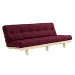 Banquette convertible futon LEAN pin coloris bordeaux couchage 130x190 cm.