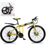 BHDYHM 26 Inch Folding Mountain Bikes,High Carbon Steel Frame Double Shock Absorption 21/24/27/30 Speed Variable,All Terrain Quick Foldable Adult Mountain Off-Road Bicycle,Yellow- 24 speed