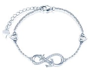 MicLee Bracelet de femme fille, bracelet en Argent 925, bracelet symbole de l'infini et ancre de navire, avec le cœur creux, Zircon incrusté, Chaîne ajustable, bracelet de thème aventure