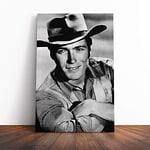 Big Box Art Canvas Print Wall Art Clint Eastwood (1) | Mounted and Stretched Box Frame Picture | Home Decor for Kitchen, Living, Dining Room, Bedroom, Hallway, Multi-Colour, 24x16 Inch