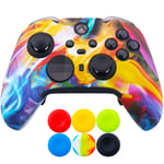 9CDeer 1 x Protective Customize Transfer Print Silicone Cover Skin Rainbow + 6 Thumb Grips Analog Caps for Xbox Elite Series 2 Controller