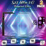 2-Pack Samsung S23 Ultra (5G) Skärmskydd & 1-Pack linsskydd - Härdat Glas 9H - Super kvalitet 3D