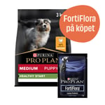 Medium Puppy Healthy Start Torrfoder med Kyckling + 7-pack FortiFlora - Torrfoder 12 kg + 7-pack FortiFlora