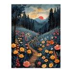 Artery8 Wildflower Path at Sunset Floral Nature Landscape For Living Room Extra Large XL Wall Art Poster Print