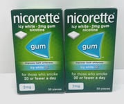 2 x Nicorette 2mg Icy White 30 Pieces (60 Pieces Total) - EXP: 11/2025