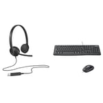 Logitech H340 Wired Headset, Stereo Headphones with Noise-Cancelling Microphone, USB, PC/Mac/Laptop & MK120 Wired Keyboard and Mouse Combo for Windows, Optical Wired Mouse, Full-Size Keyboard