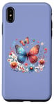 Coque pour iPhone XS Max Illustration inspirée de la nature avec papillon coloré et floral bleu