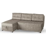 postergaleria Corner sofa with 2 bedding bins 196x145 cm light grey - corner sofa bed left, sleeping surface 196x140 cm, in velour fabric - 3 seater sofa, for living room, guest room