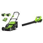 Greenworks 40V 41cm Tondeuse, souffleur, avec Batterie/Chargeur 2x2Ah