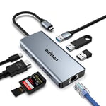USB C Hub, oditton USB C Adaptateur 8 en 1 Station d'accueil avec 4K HDMI, 2* USB-A 3.0, USB-A 2.0, Gigabit LAN, PD 100W, SD&TF, USB Hub pour MacBook, iMac, ChromeBook sous Mac OS ou Windows