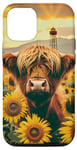 iPhone 14 Pro Scottish Highland Cow, Western Spring Farm Sunflower Country Case