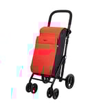 Carlett-Chariot de courses, chariot de supermarché pliable avec 4 roues, résistant à la pluie et une grande capacité de 25 kg, sac principal 36L, sac thermique 7,5L, et poche à l'arrière-Couleur Rouge