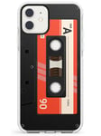 Retro Cassette Tape - Red Impact Phone Case for iPhone 12 Mini TPU Protective Light Strong Cover with Mixtape Vintage Vintage Music Old School