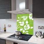 Lime Floral - White Flower Glass Splashback - 90cm Wide x 75cm High