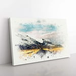 Big Box Art Road to The Mountains in Iceland in Abstract Canvas Wall Art Print Ready to Hang Picture, 76 x 50 cm (30 x 20 Inch), White, Greige, Grey, Black