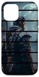 Coque pour iPhone 13 rétro samouraï ninja guerrier nuit lune montagne temple arbres