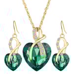 Crystal Heart Halsband Och Örhängen Smycken Set Grön