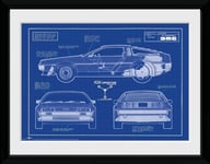 BACK TO THE FUTURE DELOREAN BLUEPRINT FRAMED PRINT PICTURE POSTER WALL HANGING